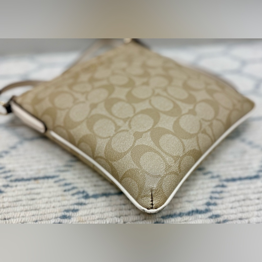 COACH Signature Beige/White Monogram Logo North South Adjust. Strap Crossbody - Picture 6 of 16